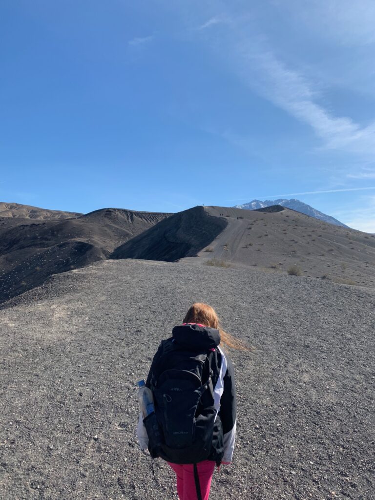 Cameron hiking up Ubehebe Crater in Death Valley National Park. 