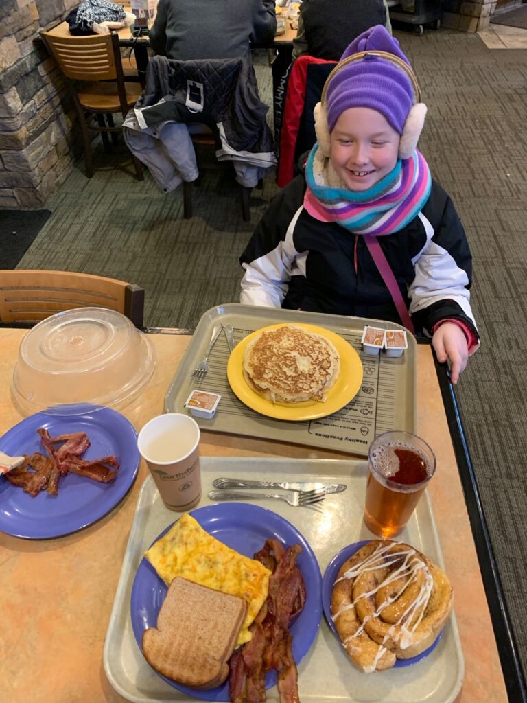 Cameron having breakfast in the Yavapai Dining Hall in the Grand Canyon.