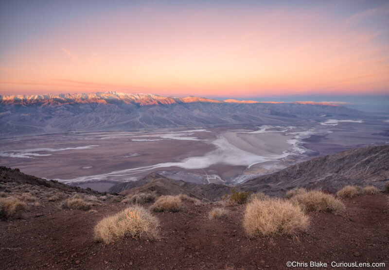 Sunrise photo taken from Dantees View in Death Valley National Park. First light hitting the Panamint Range.