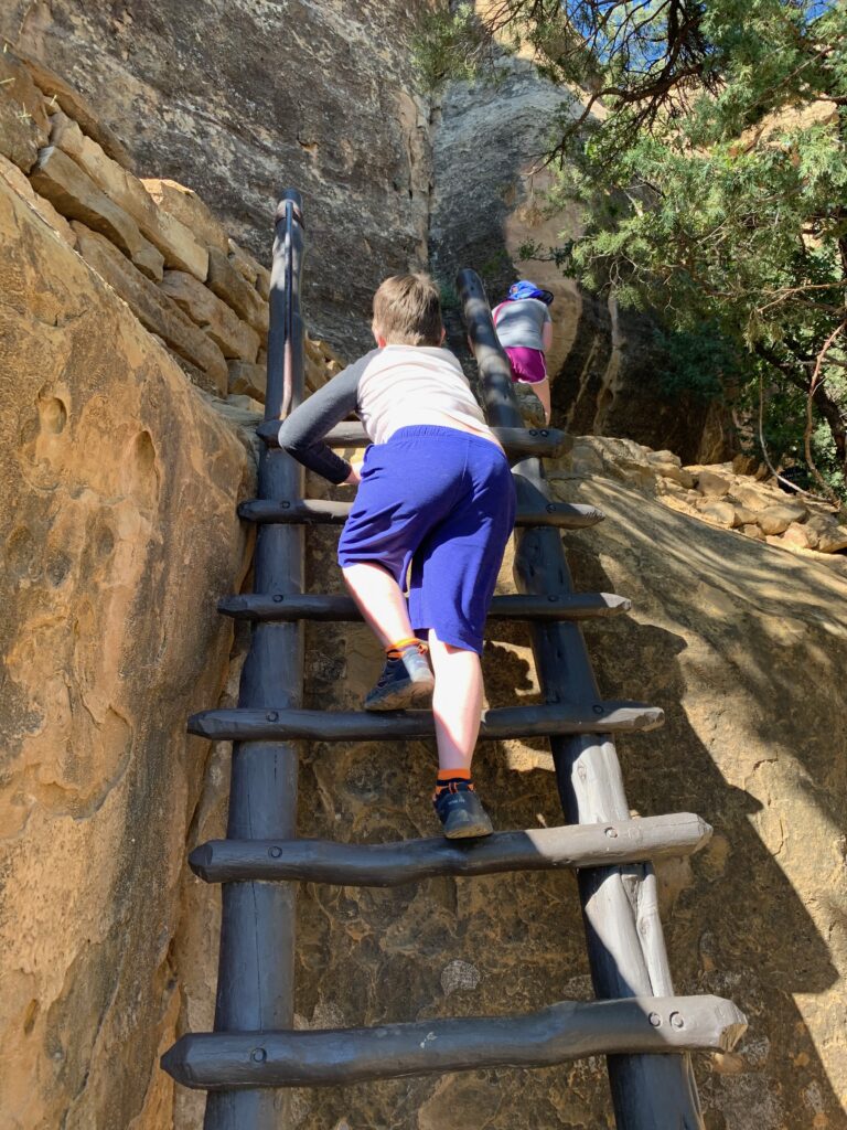 Collin climbing the ladder on the Cliff Palace tour in Mesa Verde National Park.