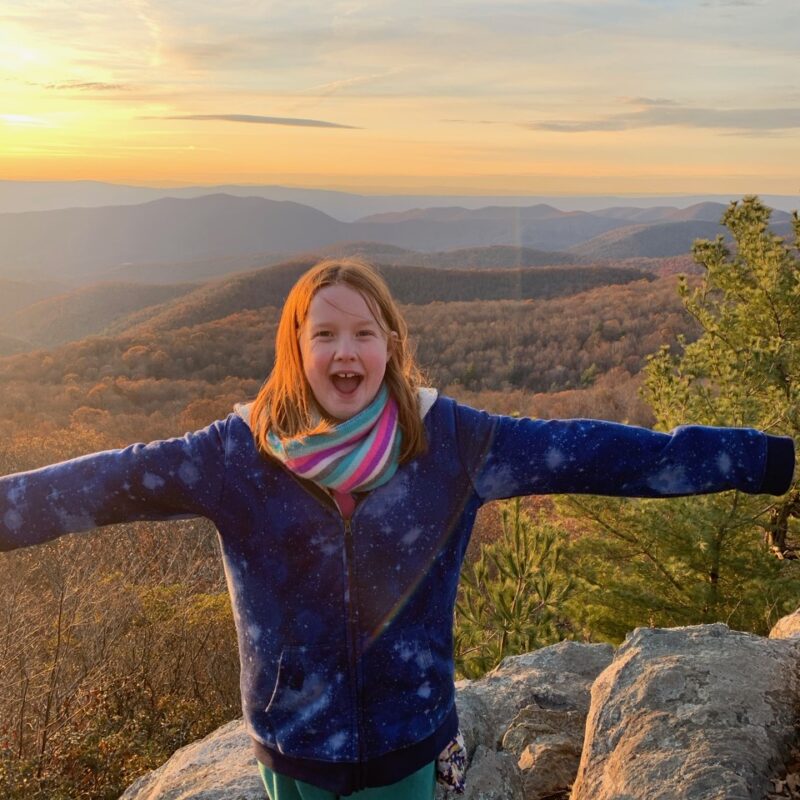 Cameron at sunset on the summit of Stony Man Mountain.