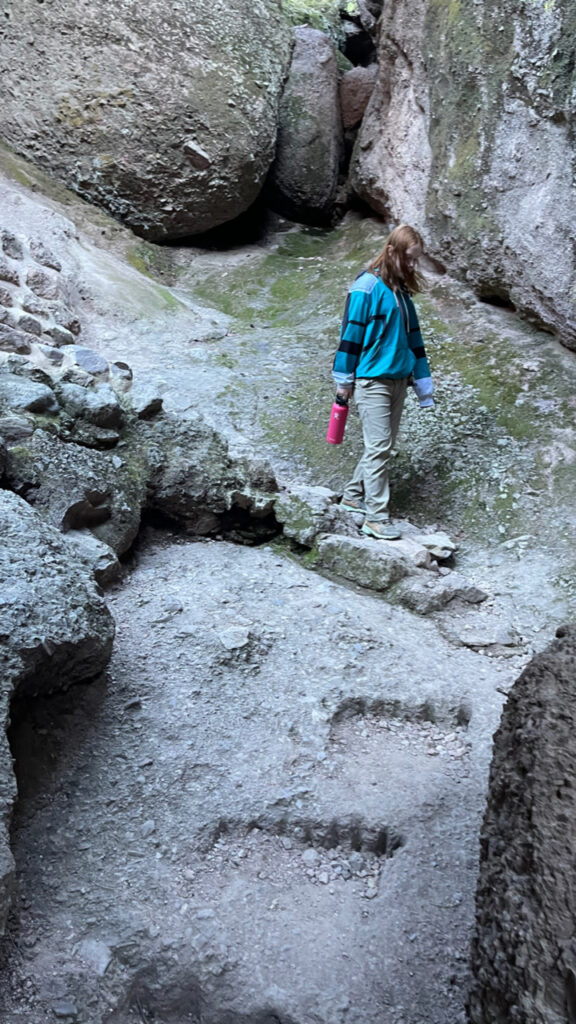 Cameron being careful to hike down the rocky steps of the Moss Spring Trail in Pinnacles National Park.