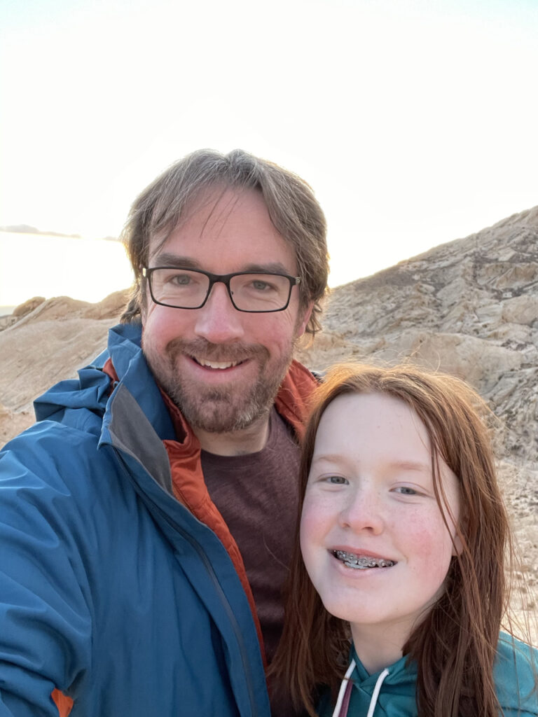 Cameron and myself hiking in the Valley of Fire State Park, just after sunrise at the Silica Dome.