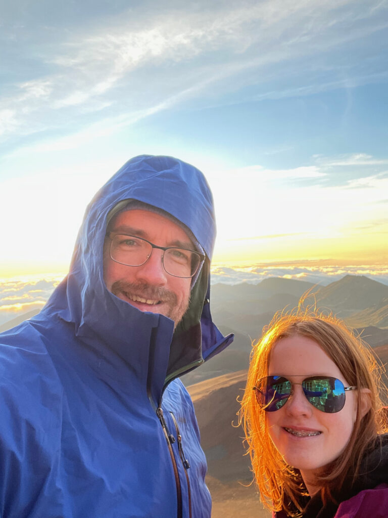 Cameron and myself at sunrise on top of Haleakala volcano.