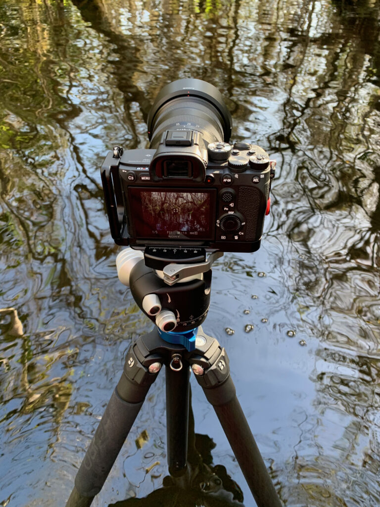 My Sony A7riv on a tripod in deep water of the everglades. 