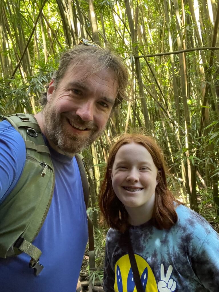 Cameron and myself both all smiles as we are in the bamboo forest on the Pipiwai Trail in Haleakala National Park.