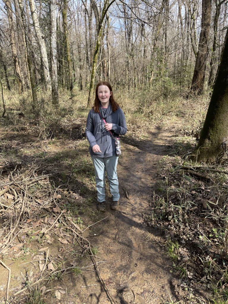 Cameron on a small single path trail, off the Weston Lake Loop in Congaree National Park. It was a rare sunny afternoon in the swampy forest.