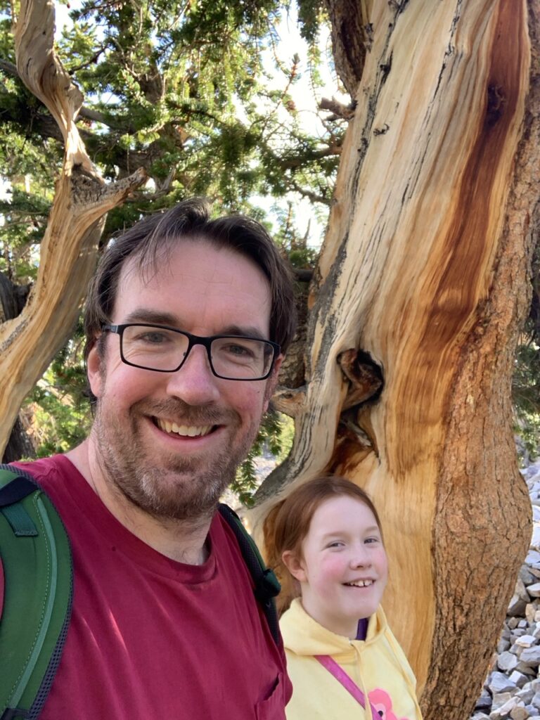 Cameron and myself standing in the forest of Bristlecone pines, the oldest trees in the world in the early morning.