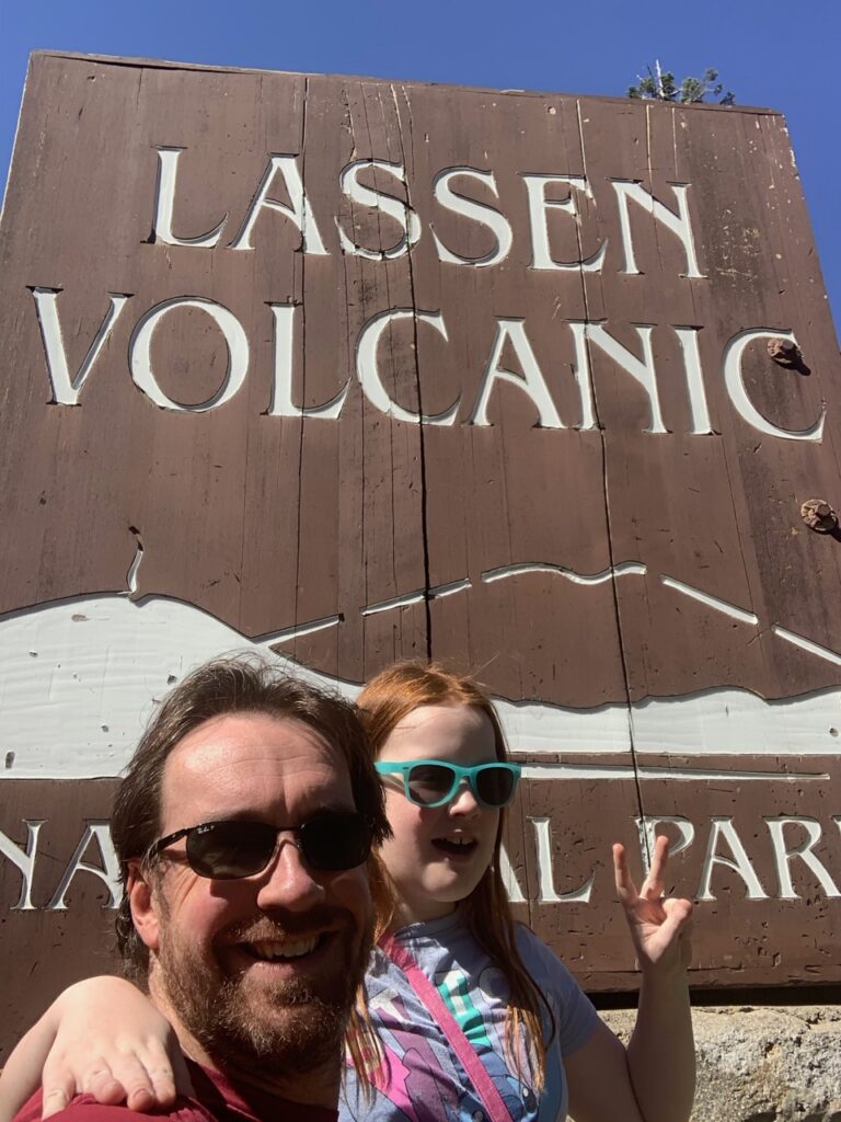 Cameron and myself in front of the Lassen Volcanic National Park Sign.