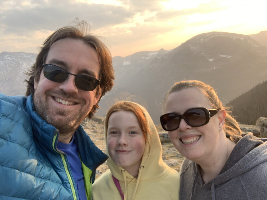 Cameron, Cat and myself posing at sunset near the summit on the Ute Trail in Rocky Mountain National Park.