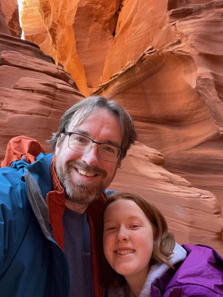 Cameron and myself stop for a photo in a slot canyon near Page Arizona. 