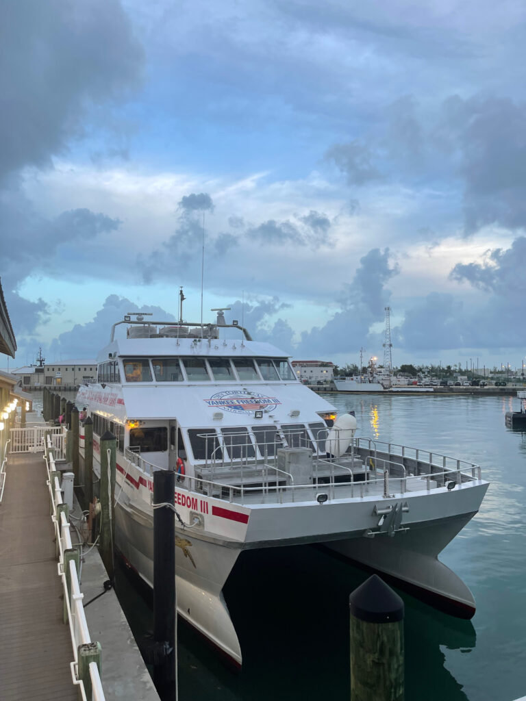 A early morning picture of the Yankee Freedom II boat as we get ready to leave for Dry Tortugas. Taken in Key West with a morning sky full of storm clouds.