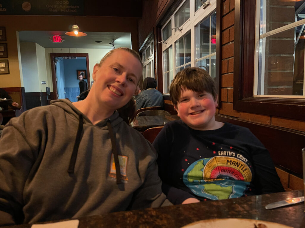 Cat and Collin at dinner at the Pelican Brewing Company.