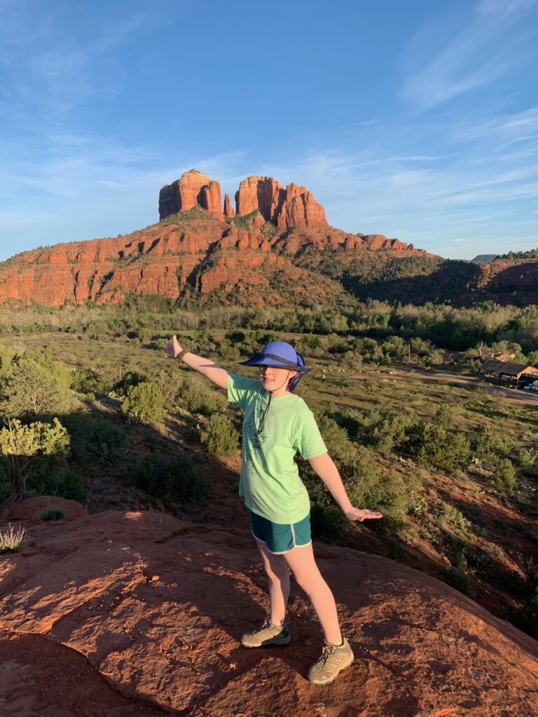 Cameron posing at sunset on the Secret Slickrock Trail in Sedona AZ.