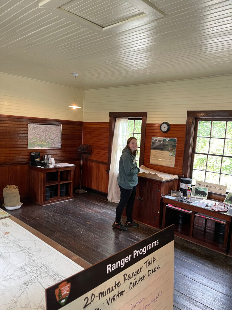 Cameron inside what was an old school house, now the Kennecott Visitors Center in Wrangell-St. Elias National Park.