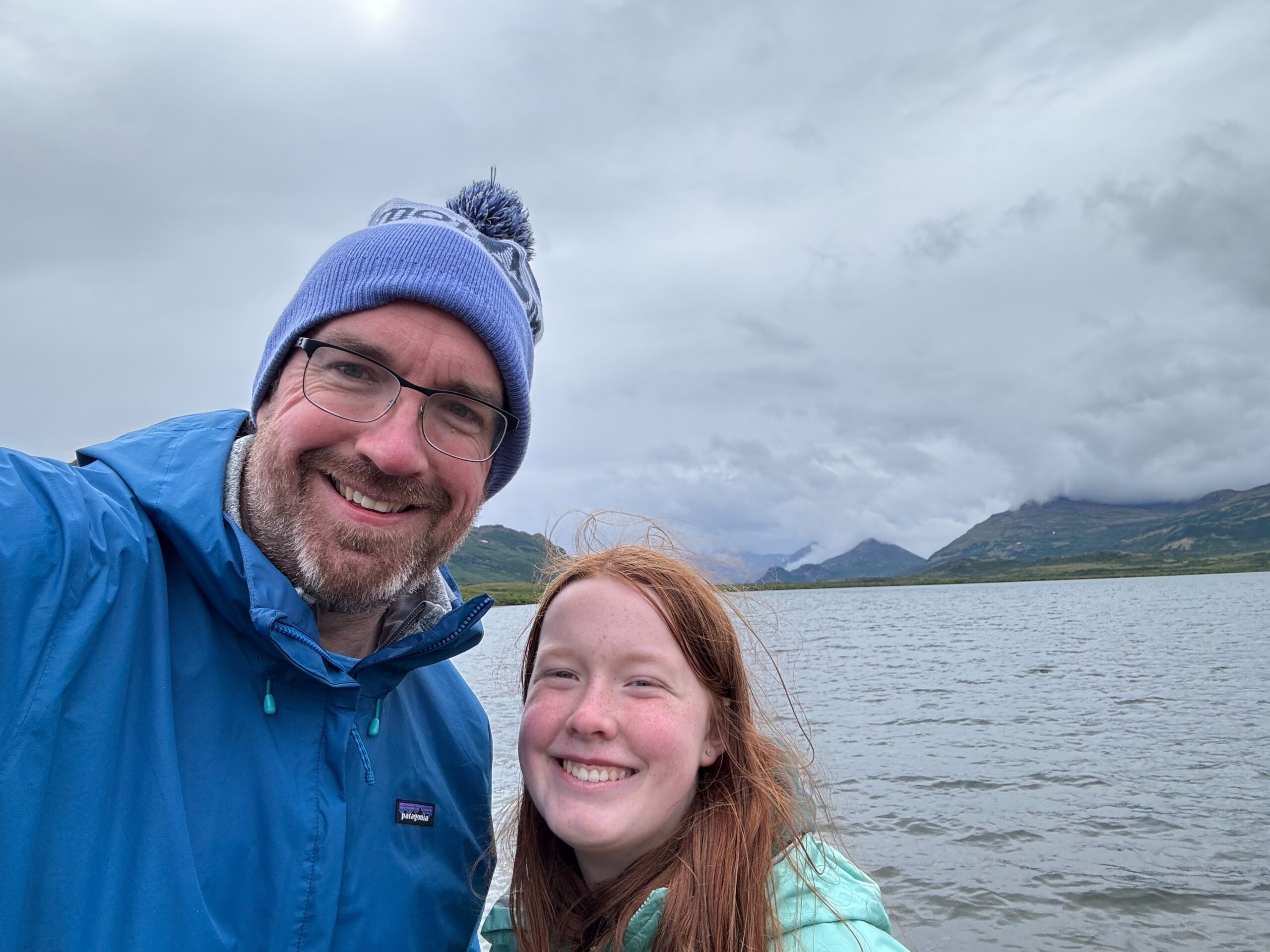 Cameron and I smile for a selfie on the lake shore while waiting for the floatplane to come pick us up.