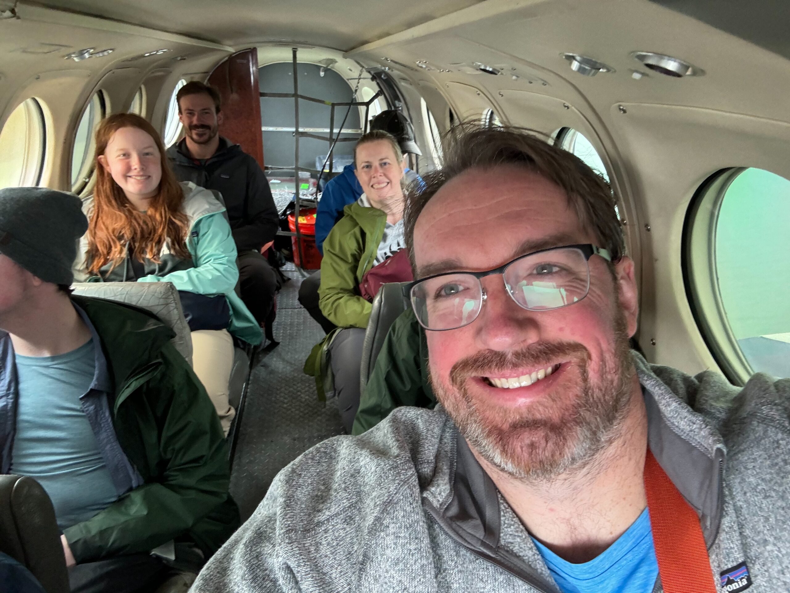 Cat, Cameron and myself on a plane about to take off from Port Alsworth going back to Anchorage. 