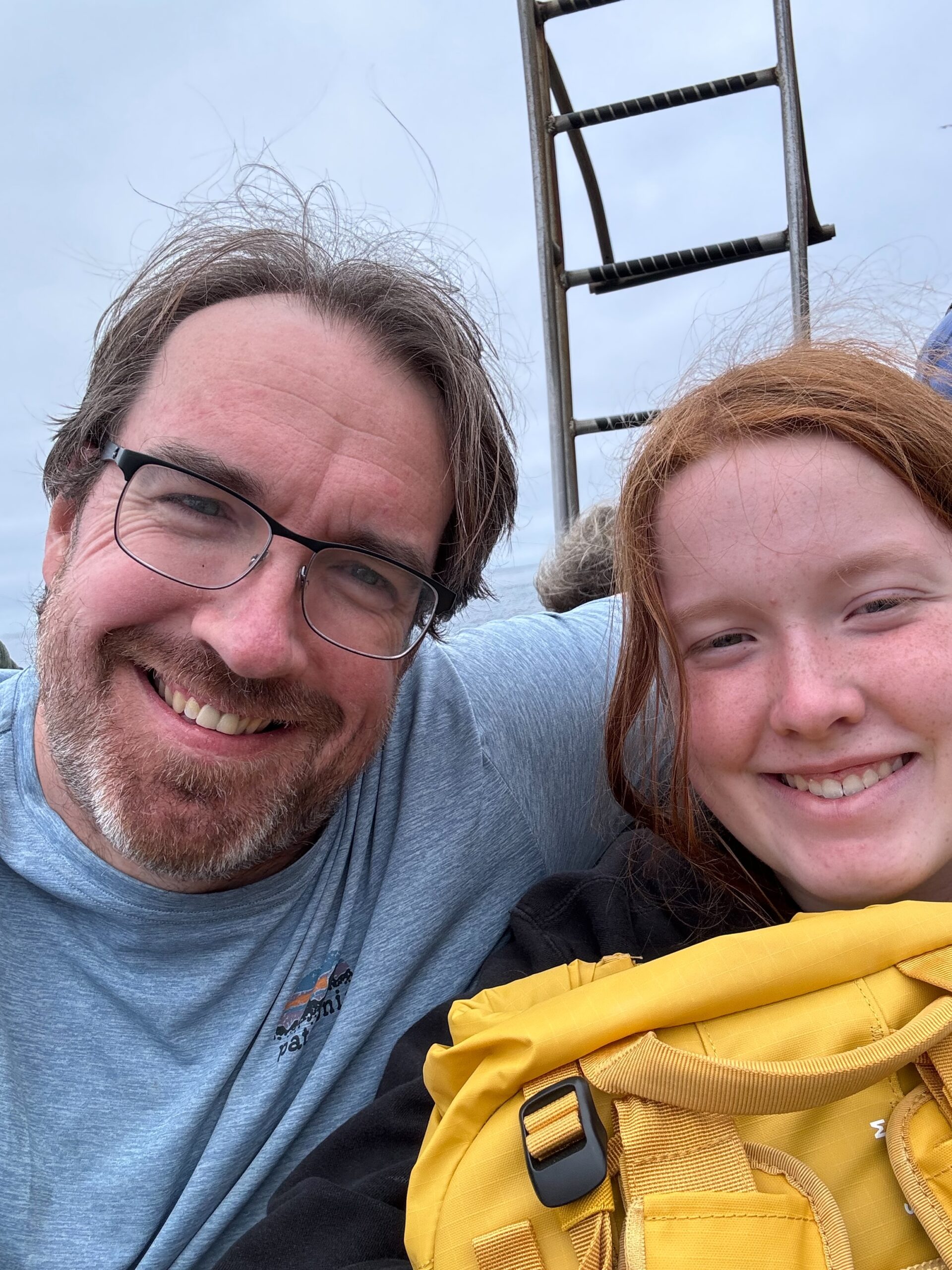 Cameron and myself pose for a photo, while sitting on the boat on the way back to the mainland from Anacapa Island. 