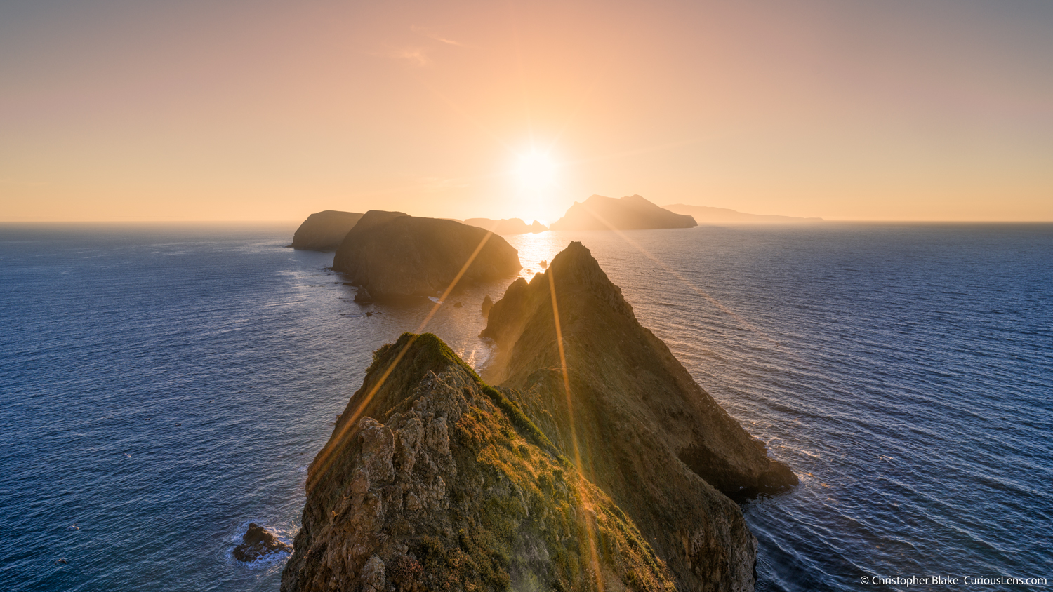 Sunset at Inspiration Point, Channel Islands National Park, with cliffs and ocean bathed in golden light.