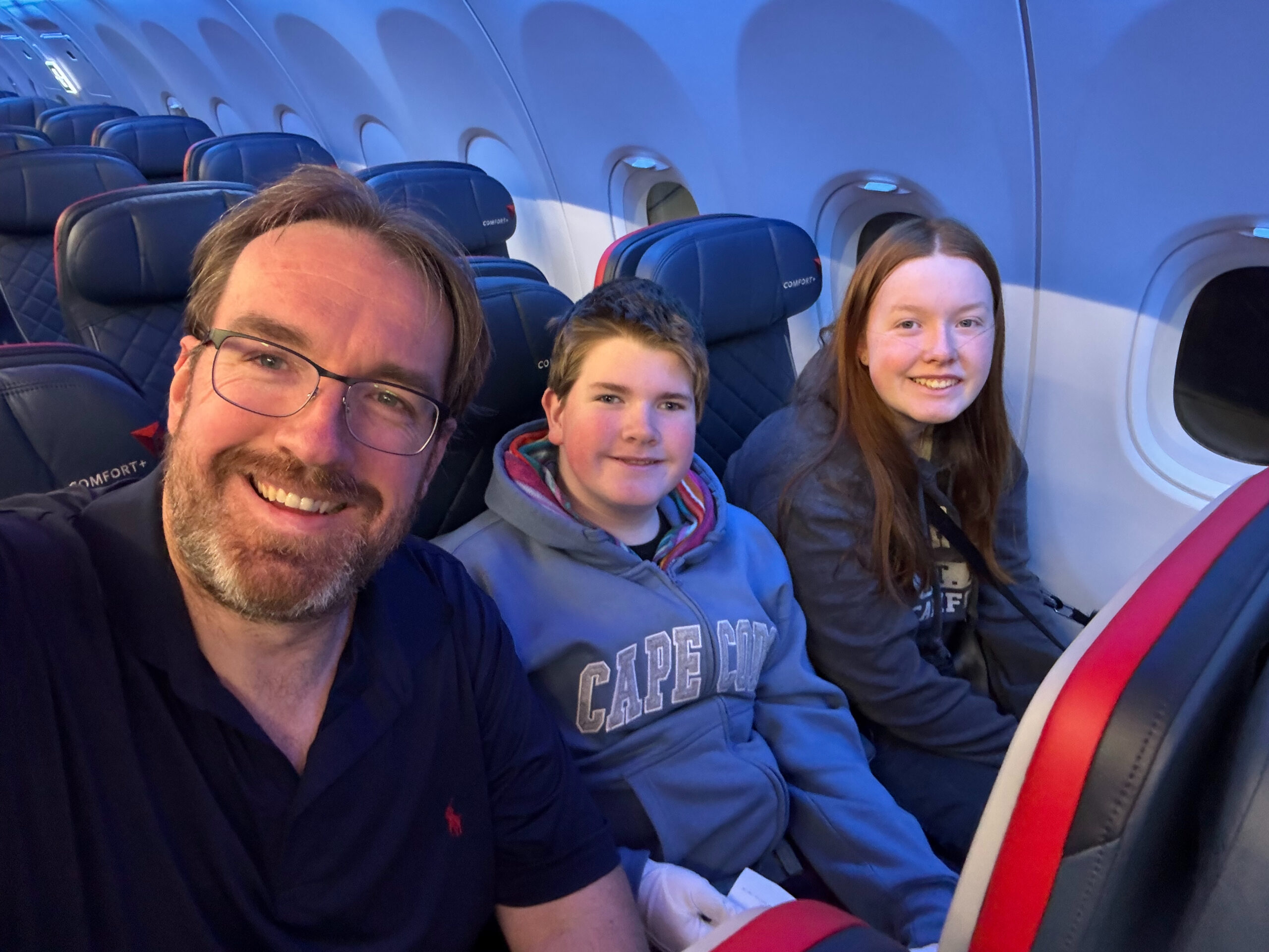 Chris, Collin and Cameron sitting on the Delta Airplane on the way to Las Vegas.