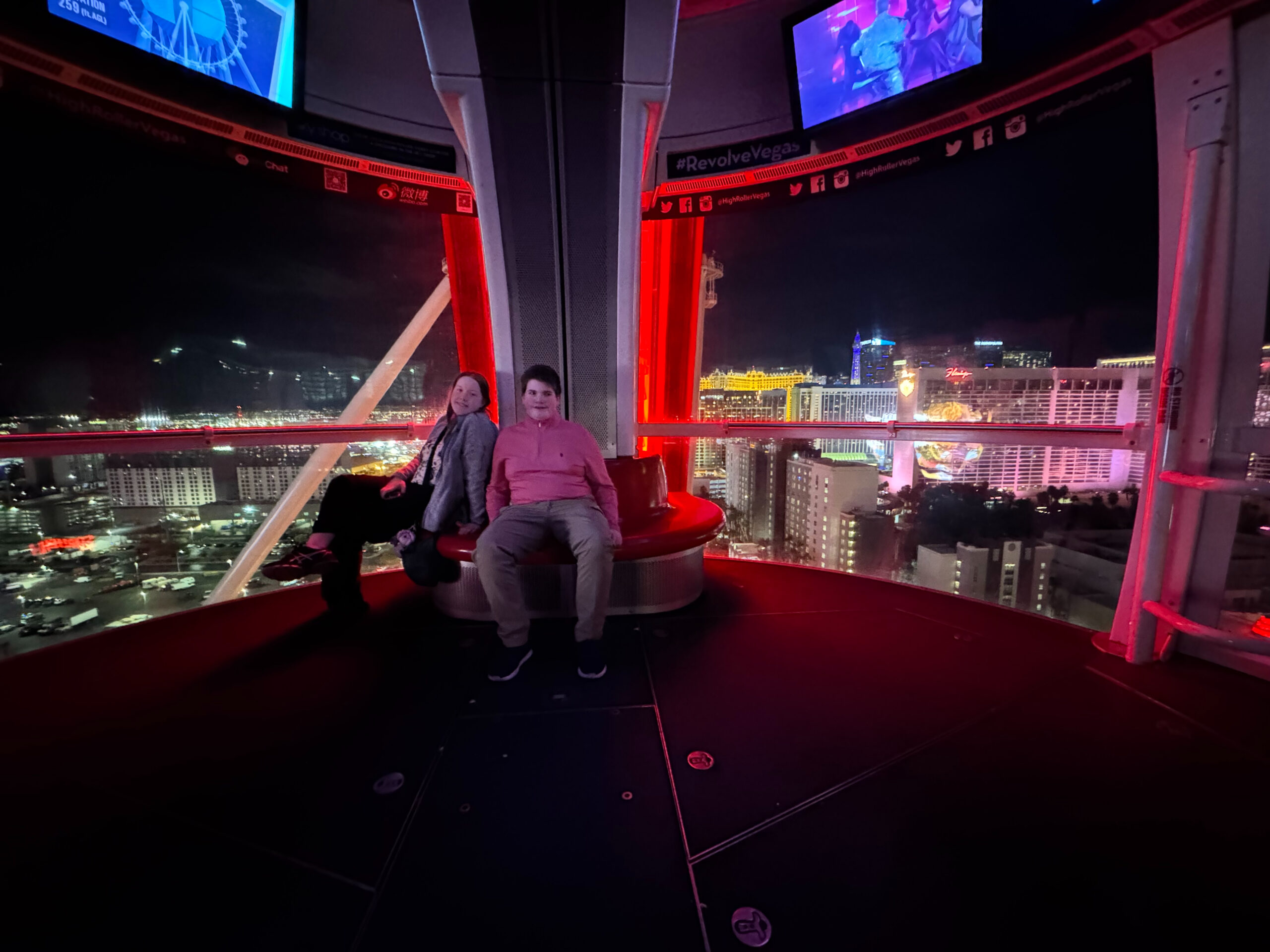 Cameron, Collin and Nate on the High Roller at night. We have the entire car to ourselves. 