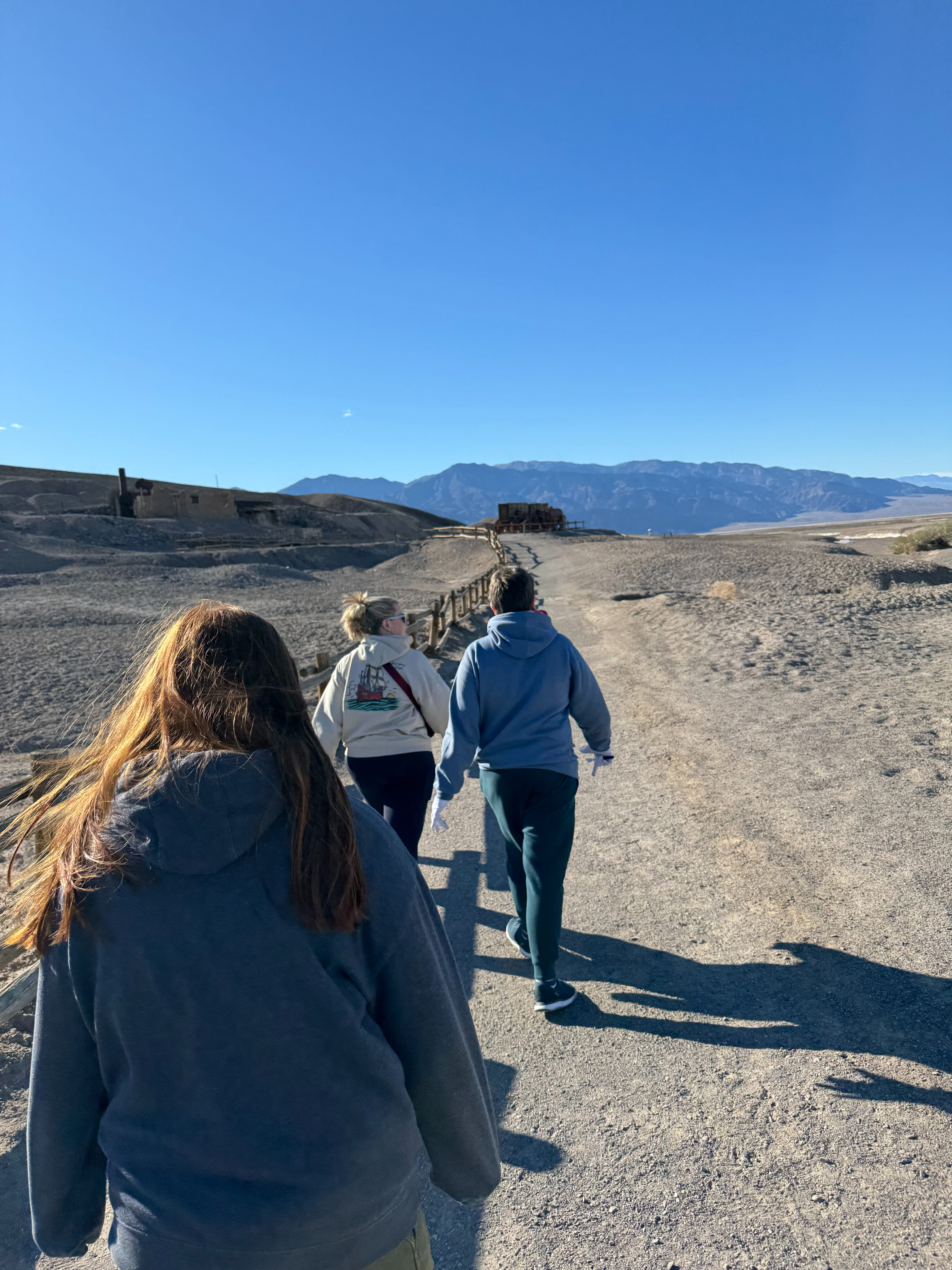 Cat, Collin and Cameron walking the loop around the Harmony Borax Works.