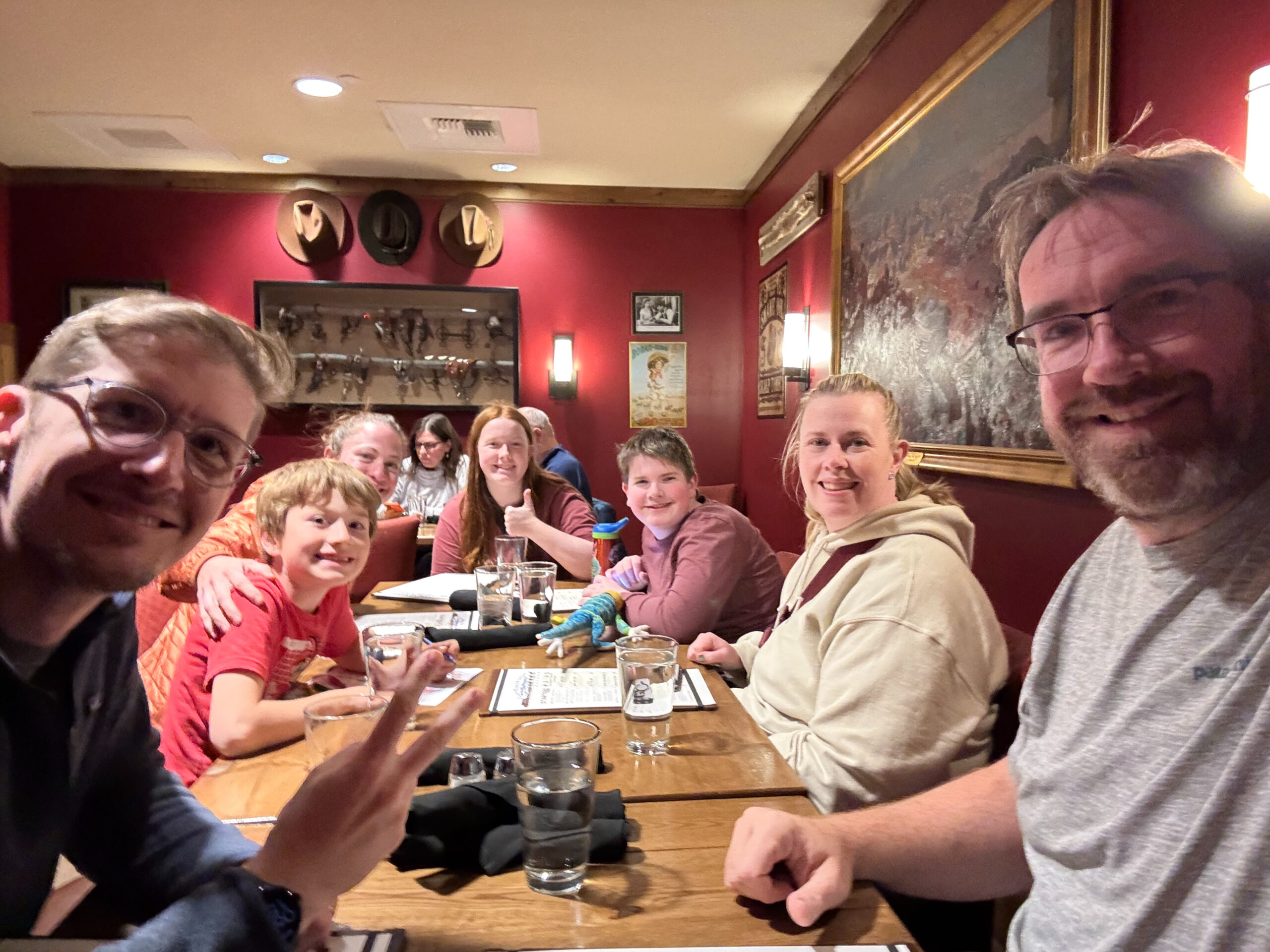 All of us, Chris, Aaron, Cat, Veronica, Cami, Collin and Nate at dinner in The Ranch in Death Valley.