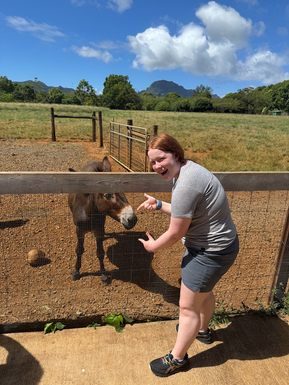 Cameron feeding a goat at the Kauaʻi Plantation Railway farm stop.