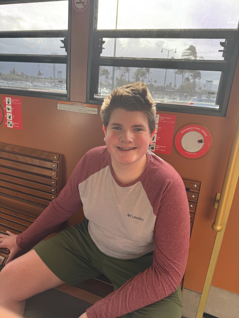 Collin on airport shuttle.