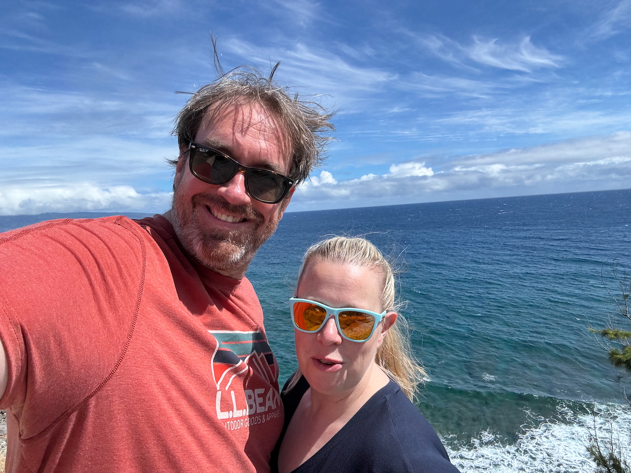 Chris and Cat selfie at ocean overlook.