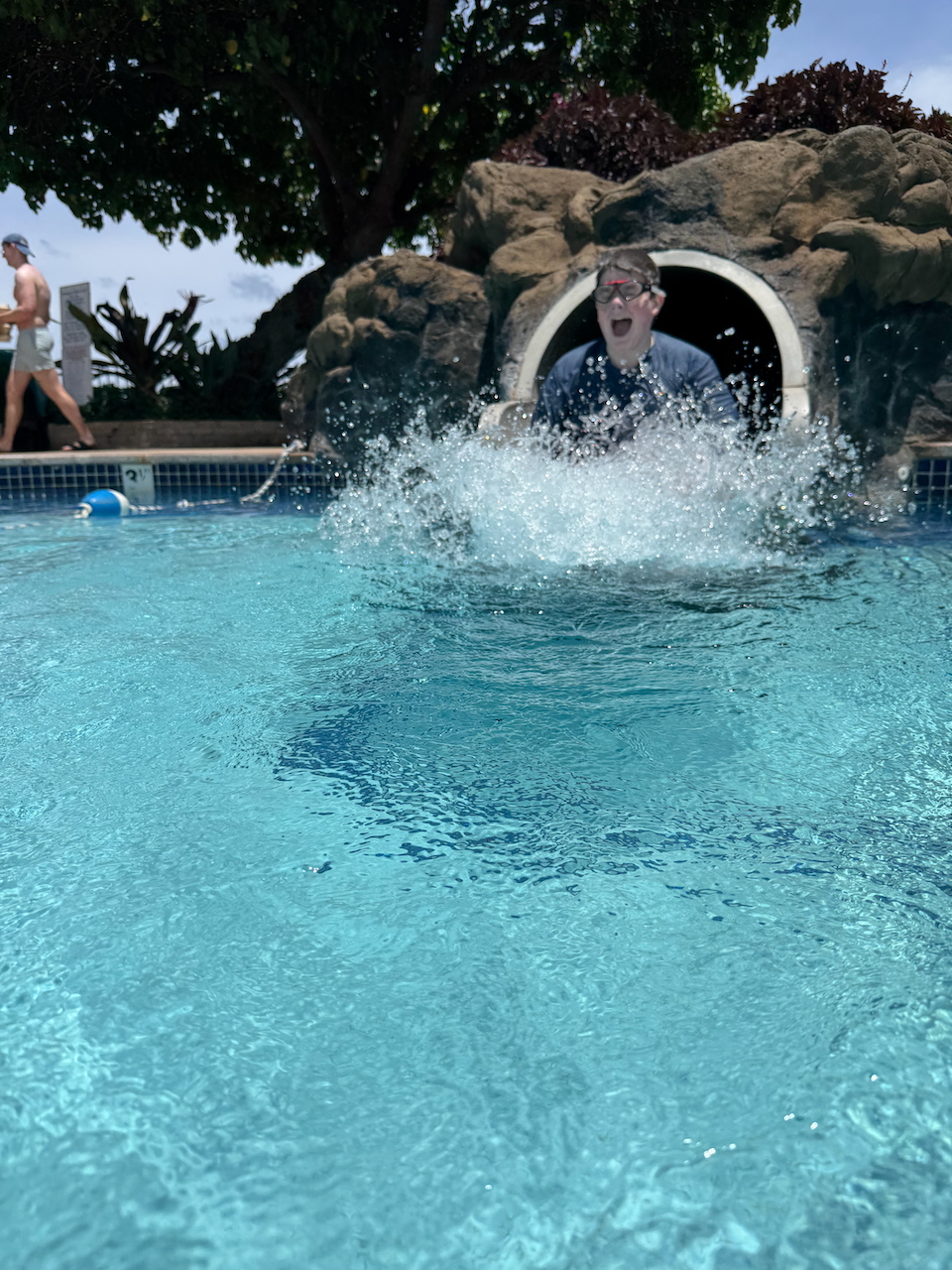 Collin making splash in resort pool.