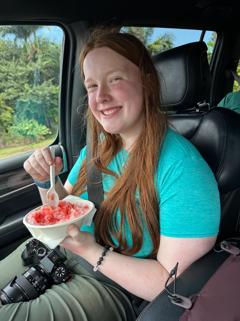 Cameron eating shaved ice.