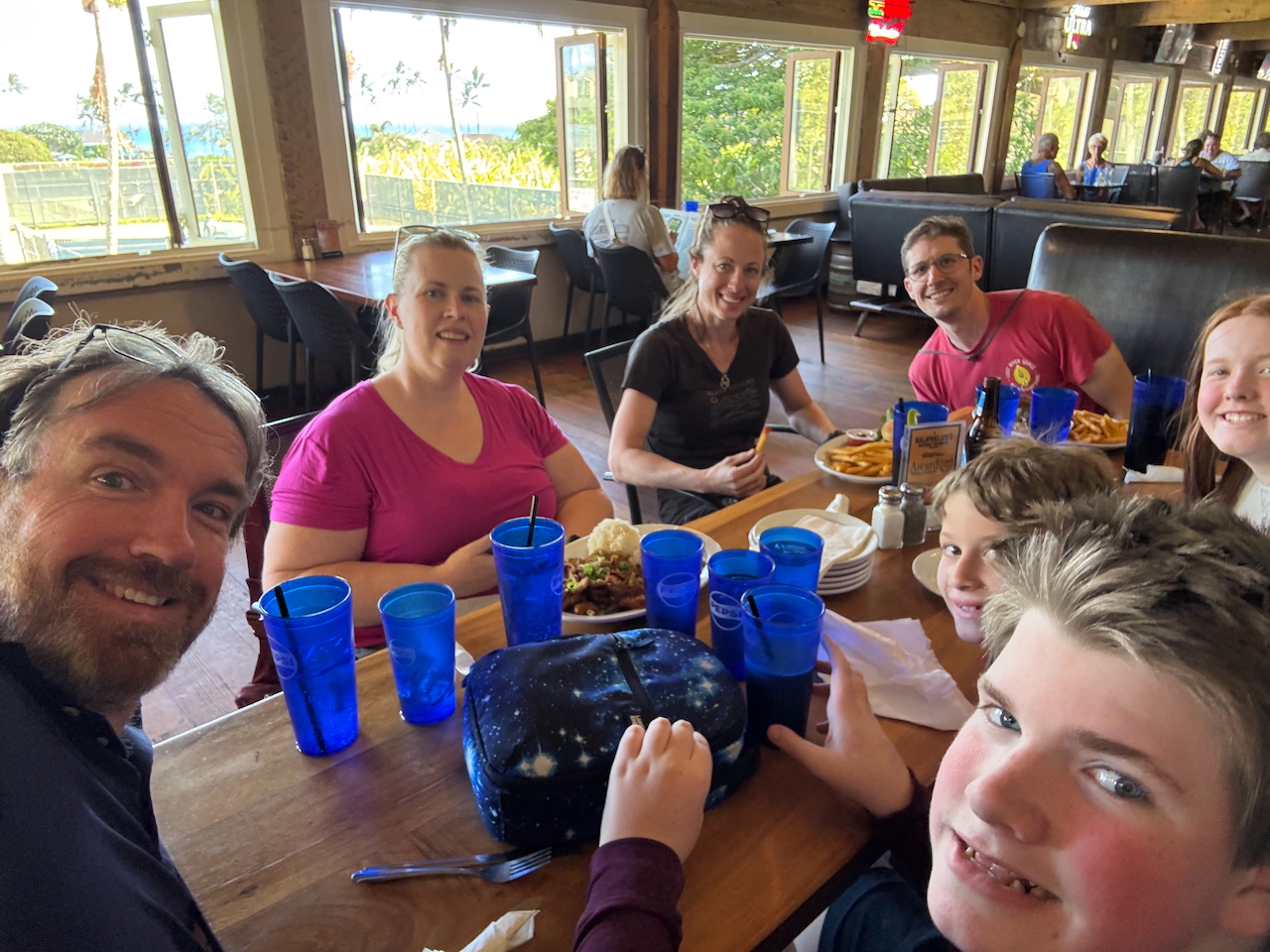 Family lunch in Kauai restaurant.