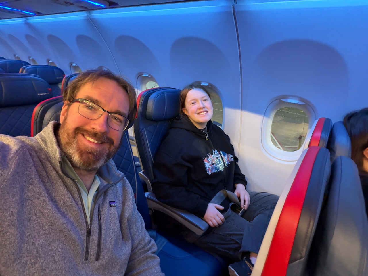 Cameron and myself onboard a Delta flight to SEA.