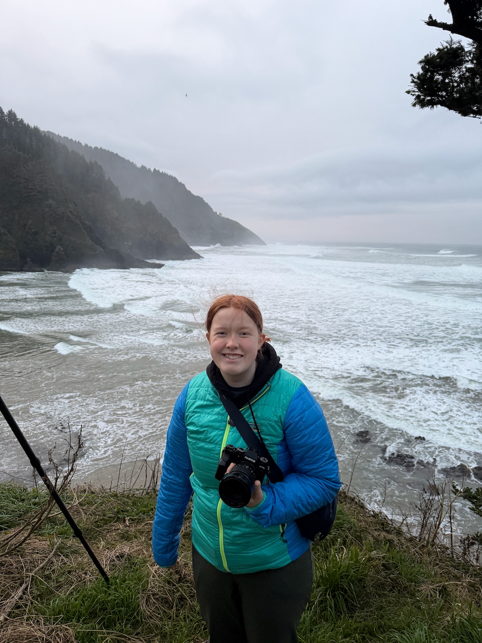 Cameron near Heceta Head Lighthouse at sunrise on the Oregon Coast