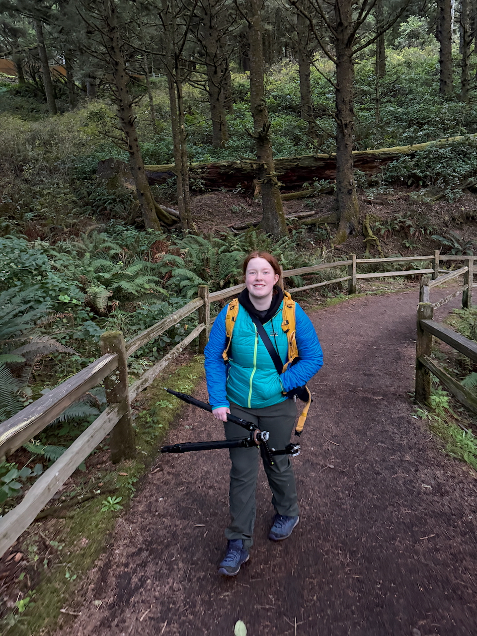 Cameron walking down the trail from Heceta Head Lighthouse in Oregon