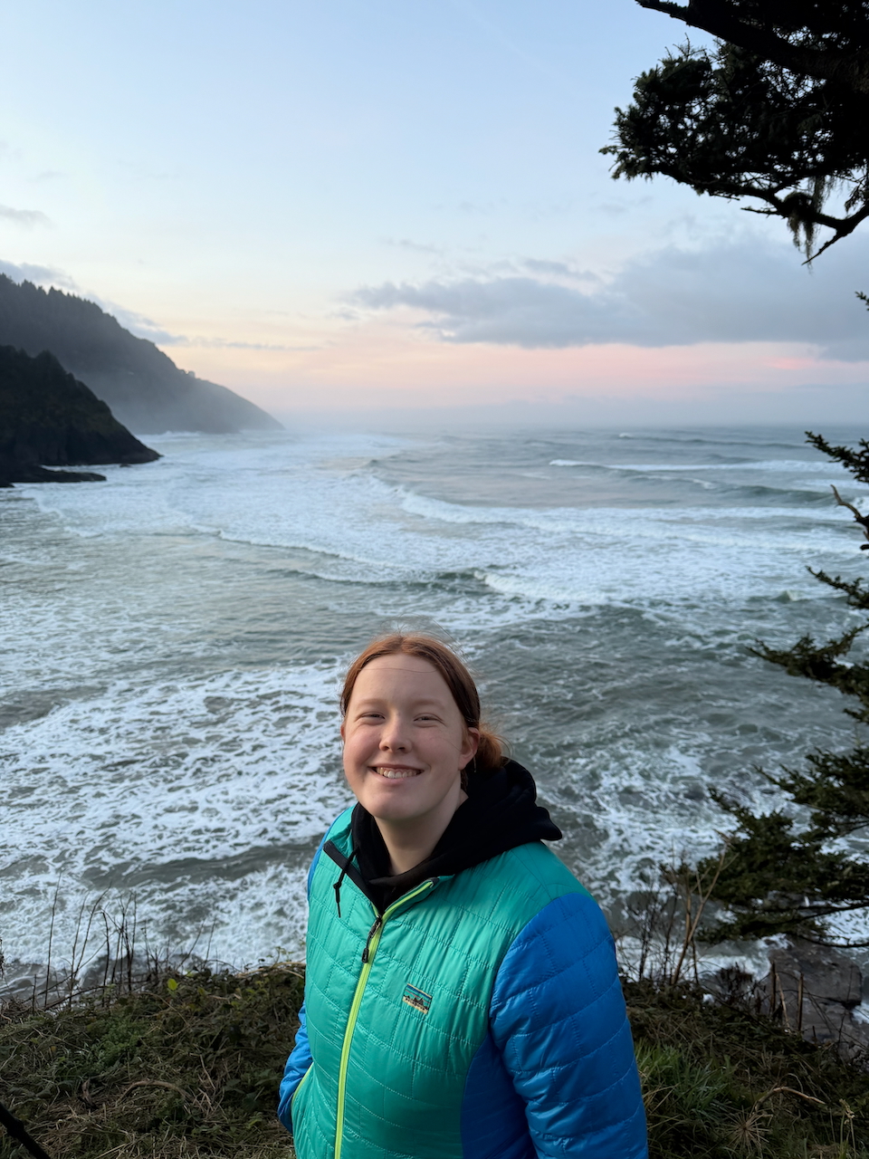 Cameron at sunrise near Heceta Head Lighthouse on the Oregon Coast