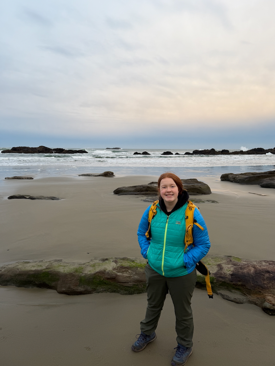 Cameron at Seal Rock preparing to hike back along the beach
