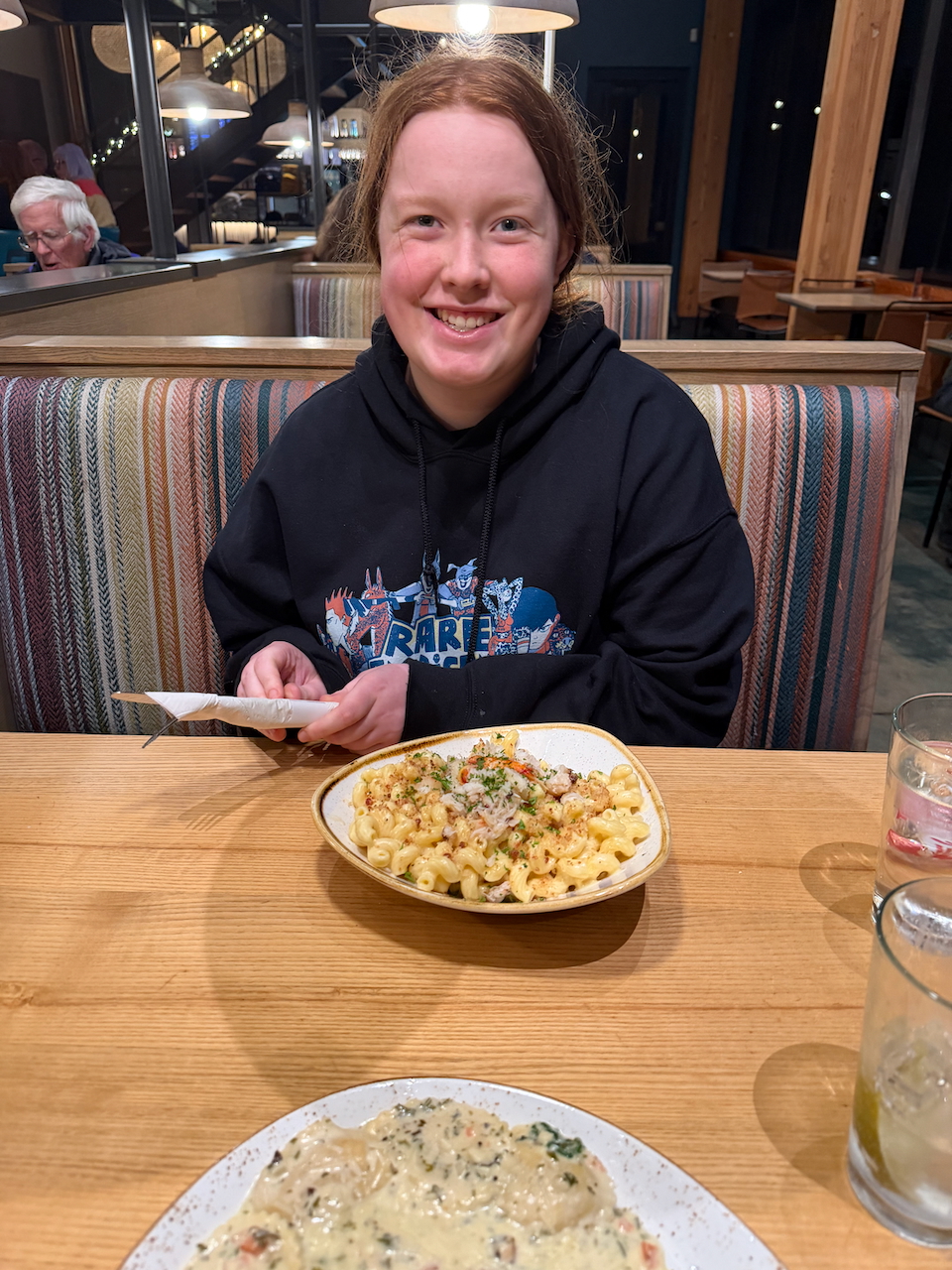 Cameron enjoying dinner at Pelican Brewing on the Oregon Coast