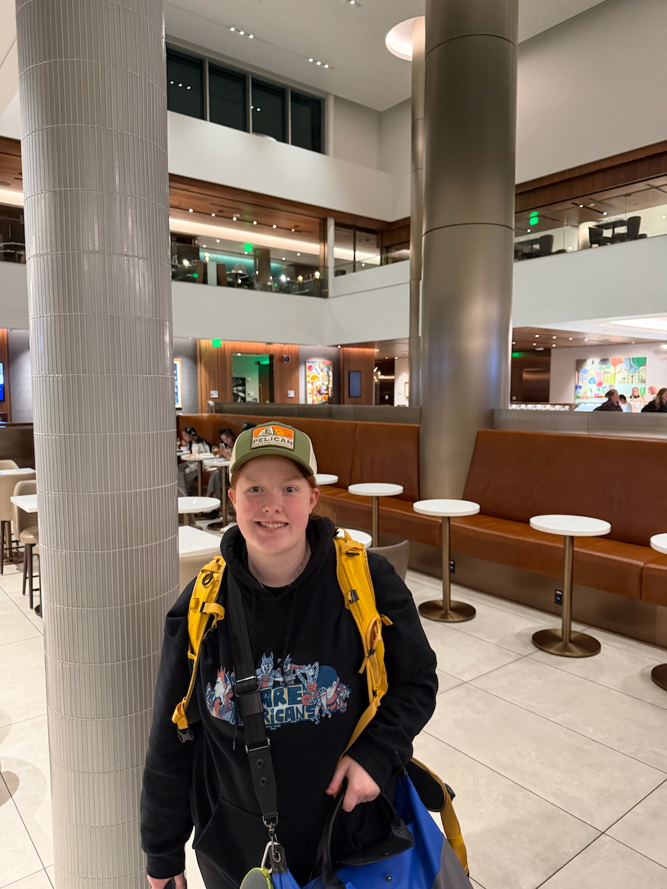 Cameron inside the Delta Sky Club at Seattle-Tacoma International Airport