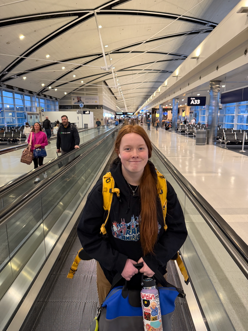 Cameron on the people mover at Detroit Metro Airport.