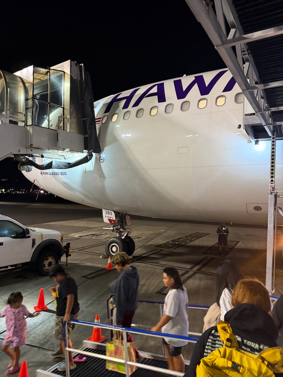 Hawaiian Airlines plane on the ground in Pago Pago, American Samoa.