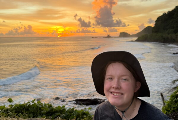 Sunset over the coastline near Failolo in American Samoa.