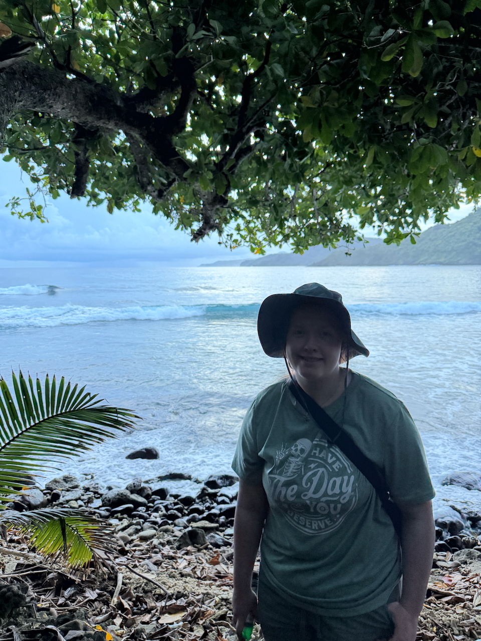 Cameron near the park trail at sunset in American Samoa.