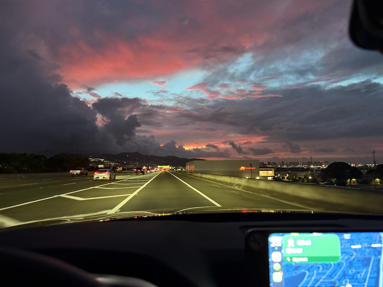 Sunrise while driving away from Honolulu.