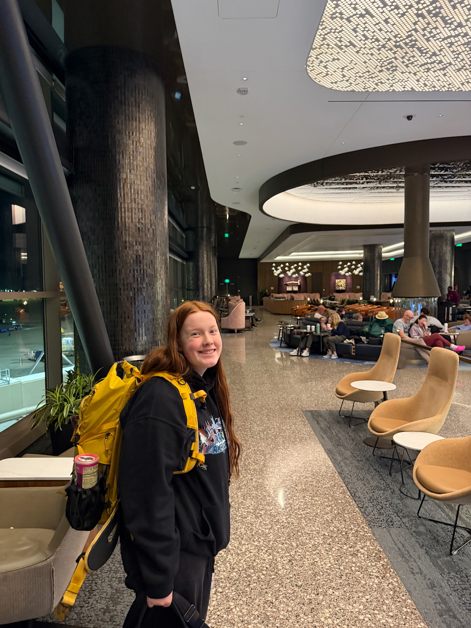Cameron in the Delta Sky Club at Salt Lake City International Airport.