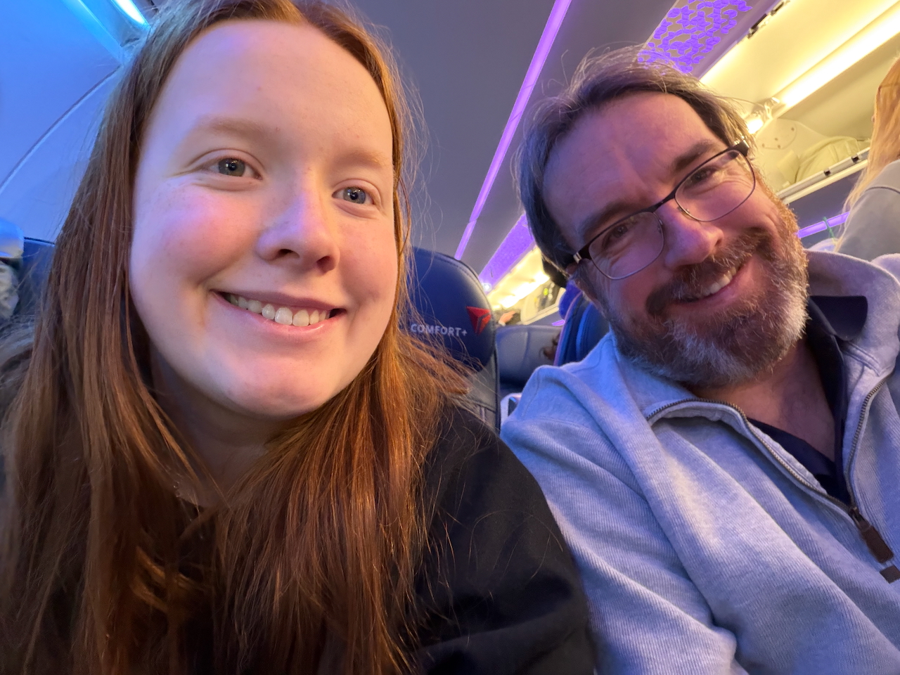 Chris and Cameron on the final flight home to Boston.